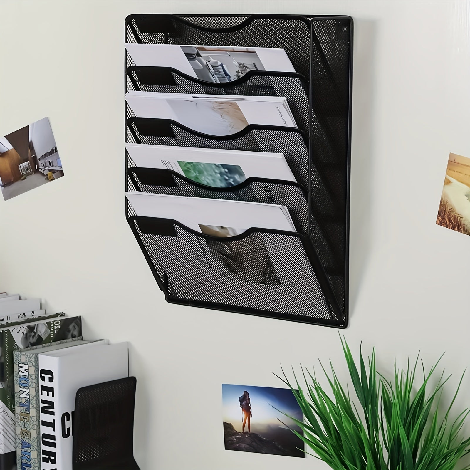 Wall Mounted File Holder with 5 Pockets, Name Tag Label Included