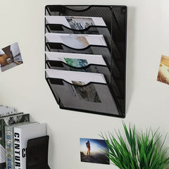 Wall Mounted File Holder with 5 Pockets, Name Tag Label Included