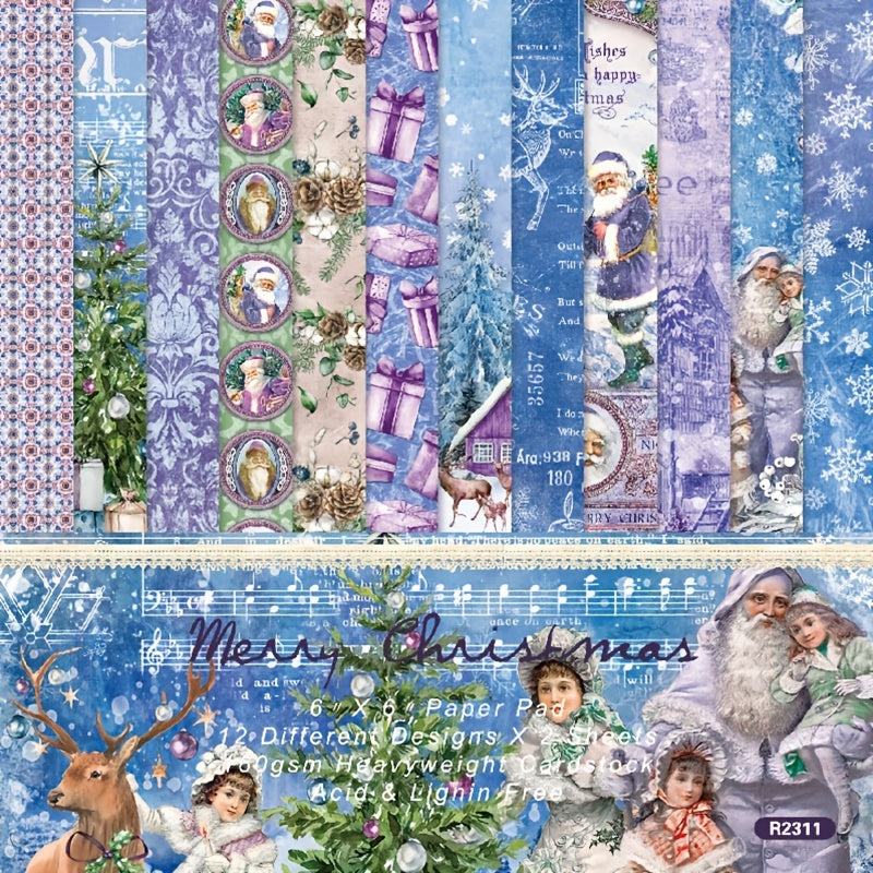 24pcs Christmas Festive DIY Photo Album Wrapping Paper Clips Book Stickers