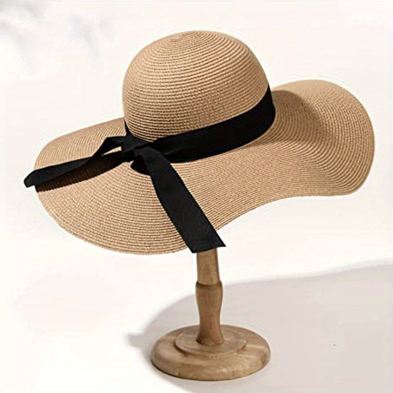 Women's Foldable Floppy Sun Hat Wide Brim UV Protection Straw Hat Solid