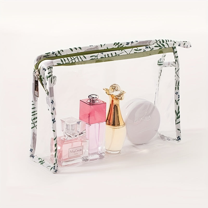 3pcs Flamingo Cactus Clear Makeup Bag Set Travel Toiletry Water resistant