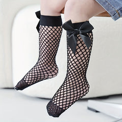 Girls Mesh Bow Over the Calf Socks for Kids