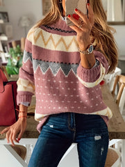 Graphic Pattern Mock Neck Sweater for Fall & Winter