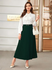 Solid High Waist Pleated Maxi Skirt Spring Fall Women's Clothing