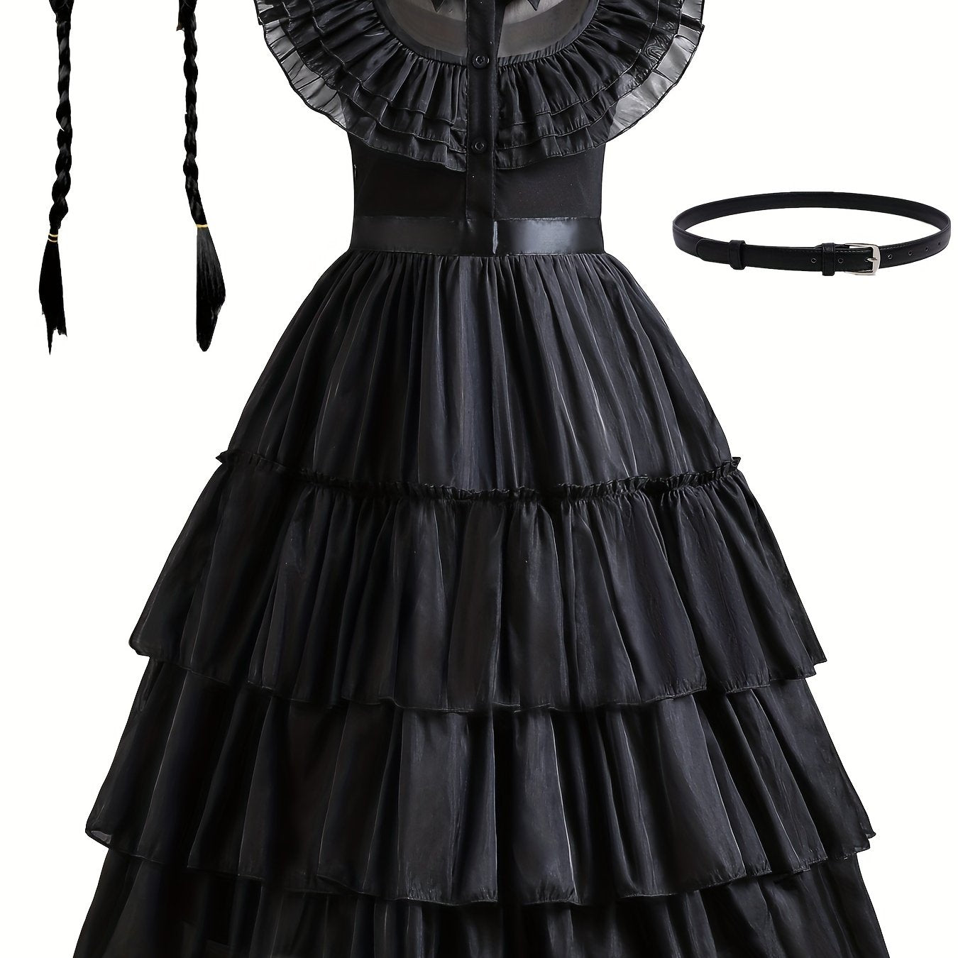 Girls Princess Mesh Ruffled Dress & Wig Set