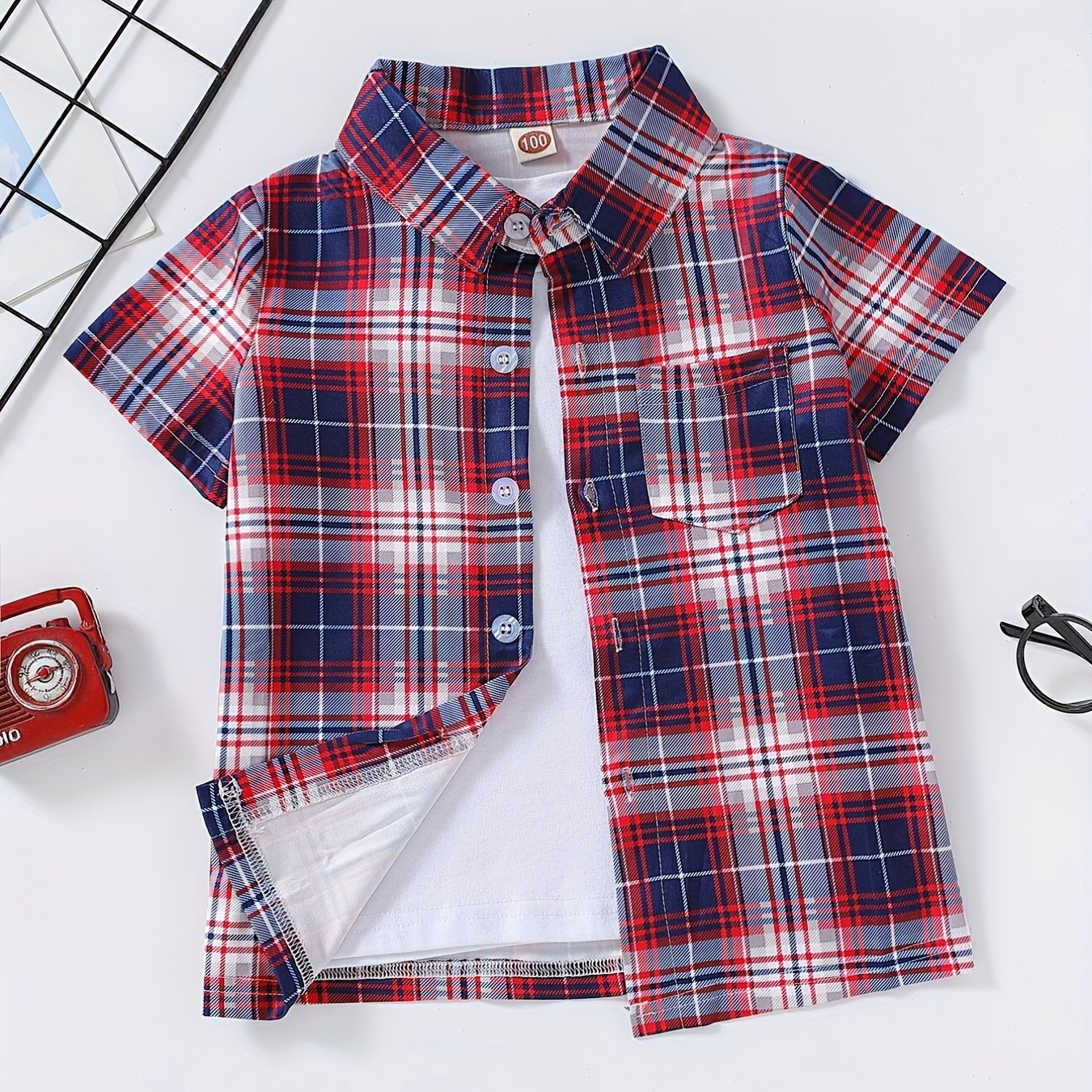 Boys Plaid Short Sleeve Button Casual Summer Shirt Tops