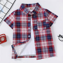 Boys Plaid Short Sleeve Button Casual Summer Shirt Tops