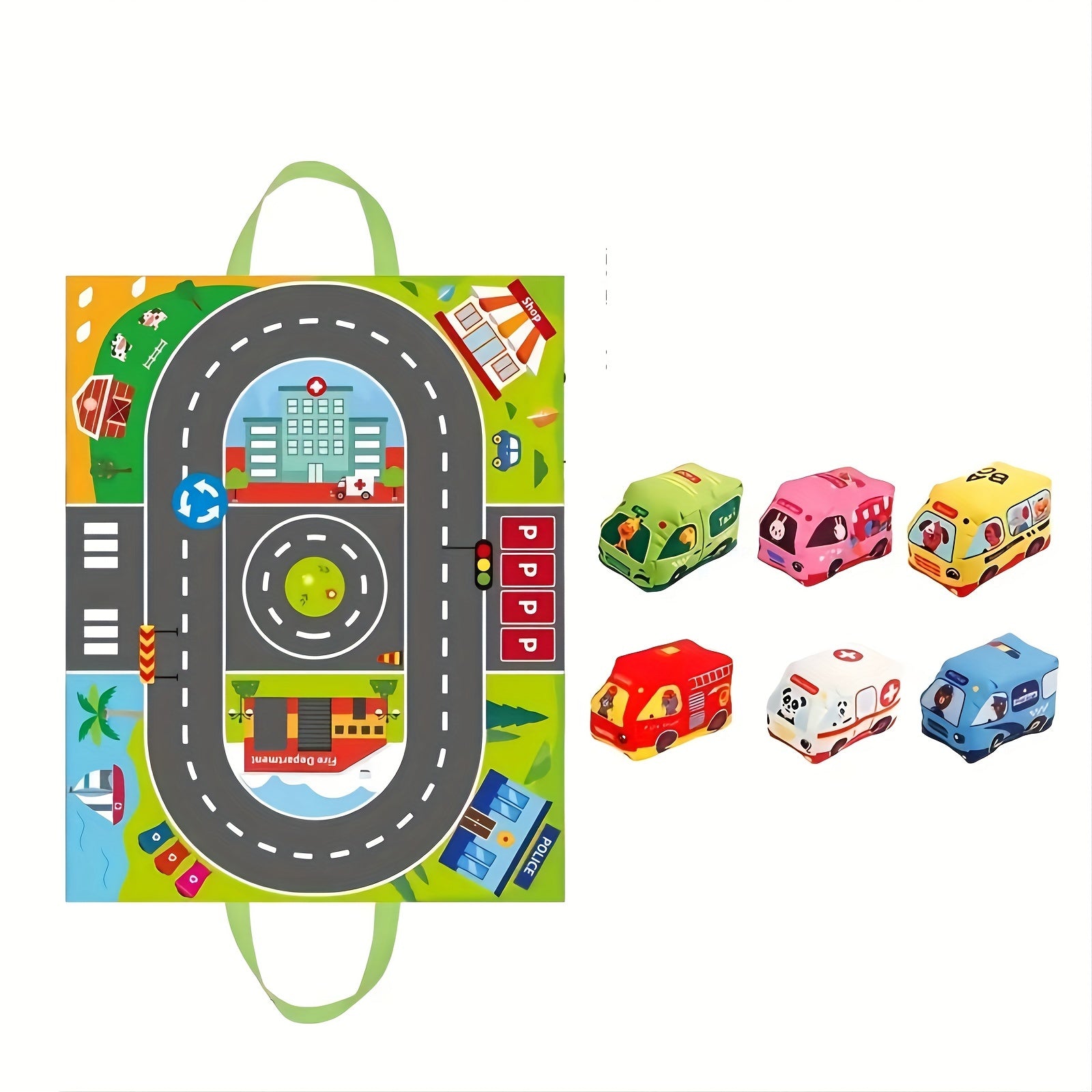Fabric Toy Set: Cars & Animals, Play Mat & Bag, Rattles & Crinkly Paper