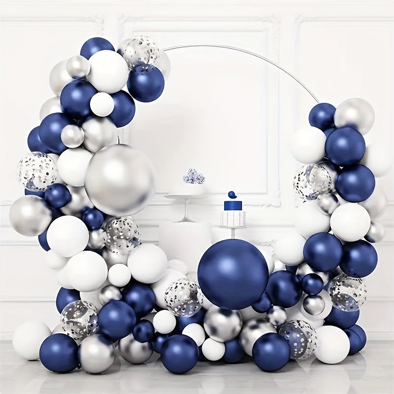 148pcs Navy Silvery Balloon Garland Set with Silvery Ribbon Strip