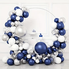 148pcs Navy Silvery Balloon Garland Set with Silvery Ribbon Strip