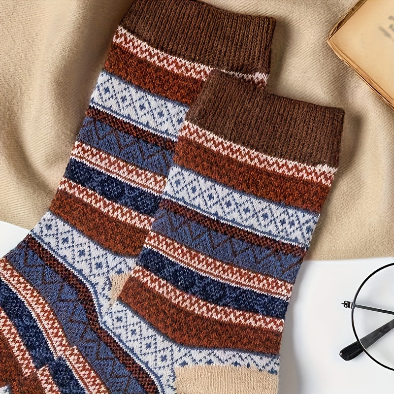 5 Pairs Geometric Pattern Warm Mid Tube Socks Women's Stockings
