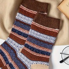 5 Pairs Geometric Pattern Warm Mid Tube Socks Women's Stockings