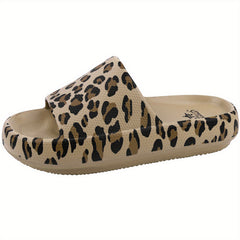 Leopard Print Flat Slides Women's Comfort Slip On Shoes