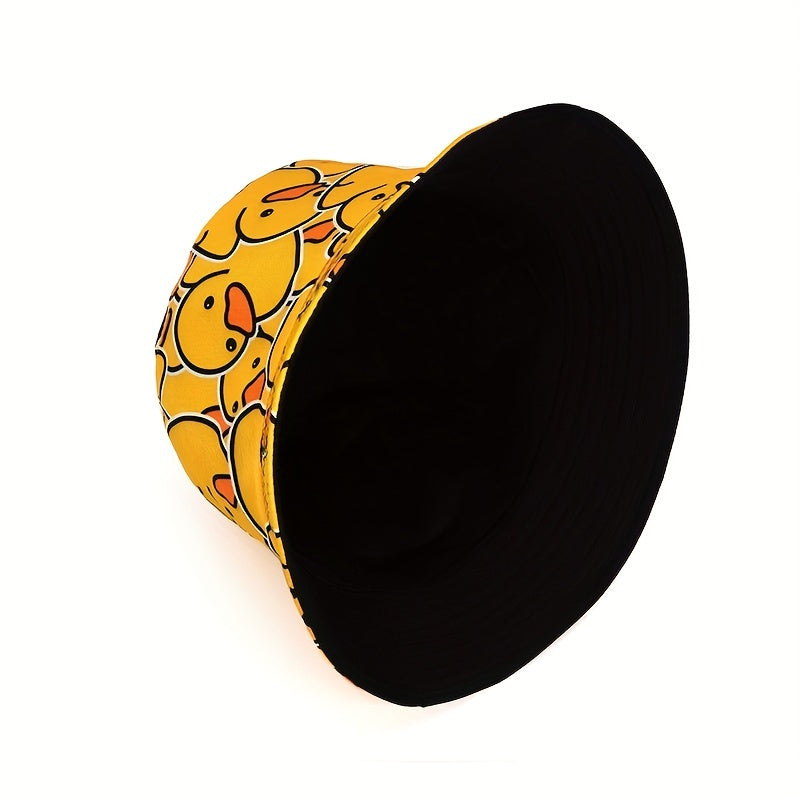Duck Print Bucket Hat Yellow Lightweight Basin Hat Unisex Fisherman Cap