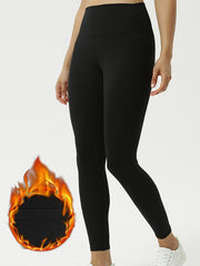 Women's Solid Fleece Tights High Waisted Yoga Leggings