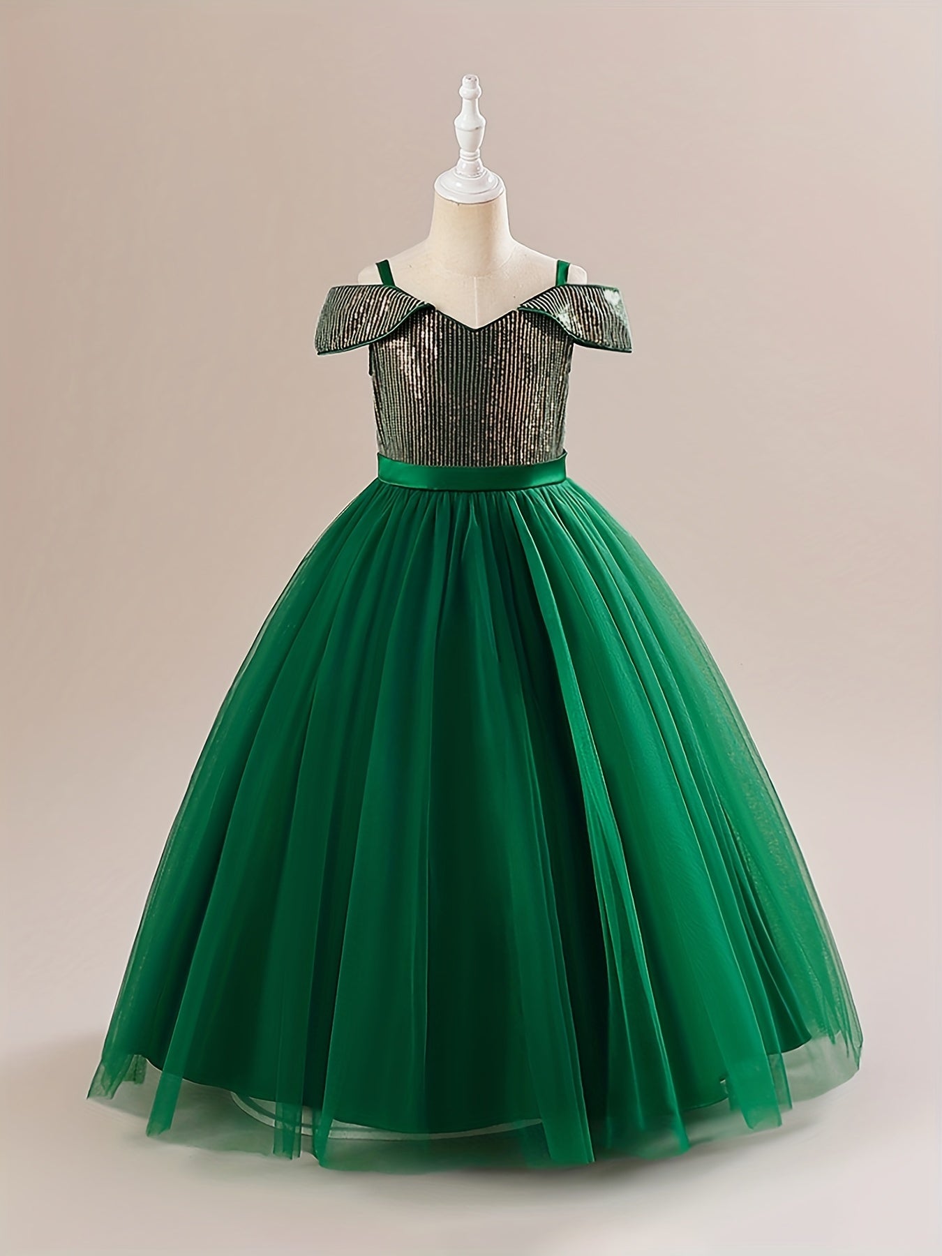 Cute Cold Shoulder Sequins Princess Dress for Girls Birthday Party