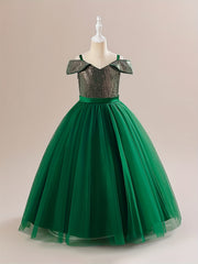 Cute Cold Shoulder Sequins Princess Dress for Girls Birthday Party