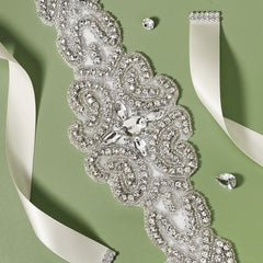 Crystal Rhinestone Bridal Belt with Organza Ribbon