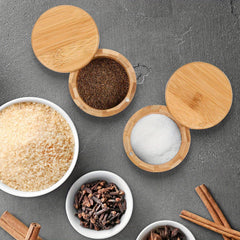 Bamboo Salt Jar with Spoon and Rotating Lid for Seasoning Storage