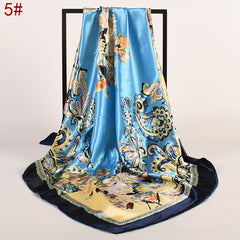 Flower Printed Satin Square Scarf Lightweight Headscarf Bandana