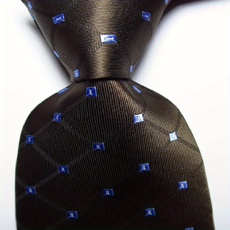 Plaid Dot Style Tie Men's Necktie Set Dark Red Brown Jacquard Woven