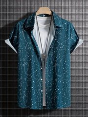 Milky Way Pattern Hawaiian Shirt Men's Casual Short Sleeve Shirt