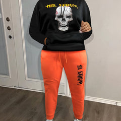 Women's Plus Gothic Skull Print Hoodie & Joggers Set