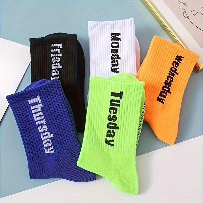 Men's Letter Pattern Crew Socks Breathable Cotton Blend Casual Unisex Socks
