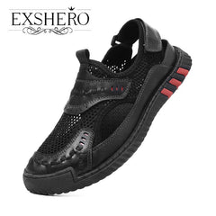 EXSHERO Men's Leather Sandals Non Slip Outdoor Hiking Beach Shoes