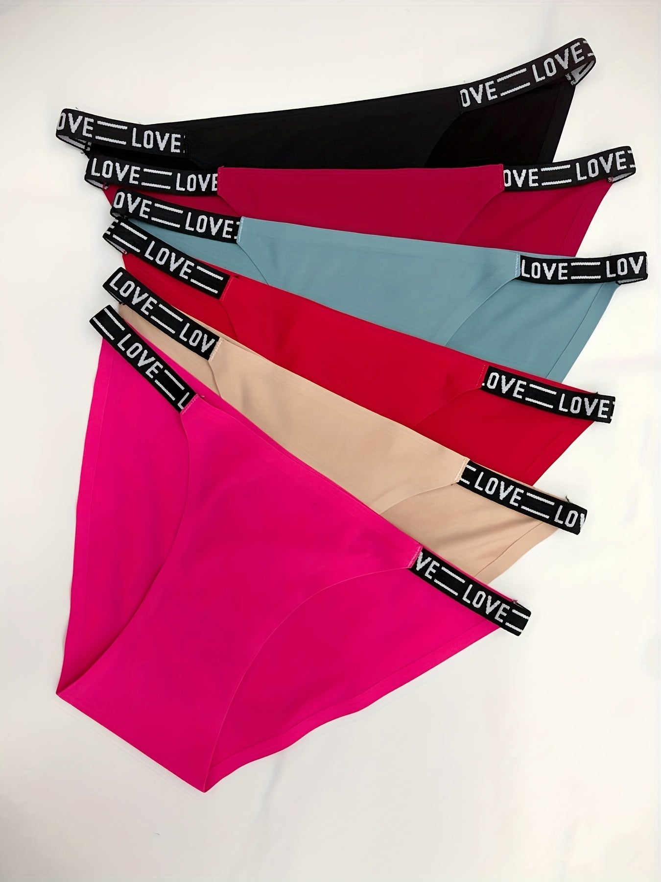 6 Pcs Letter Tape Bikini Panties Low Waist Stretchy Lingerie & Underwear