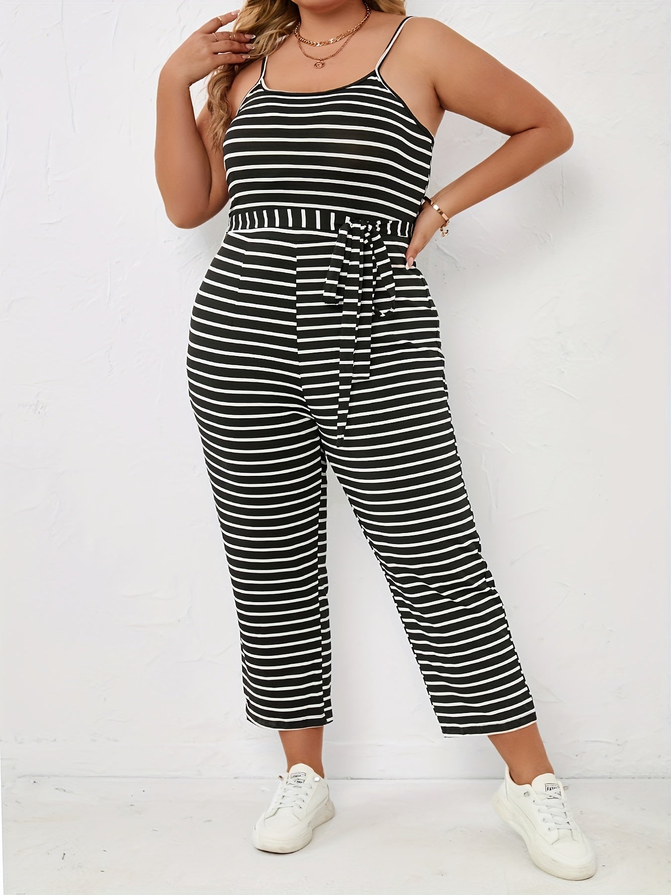 High Waist Cami Jumpsuit With Belt Women's Plus