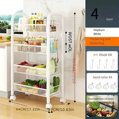 4 Tier Kitchen Cart On Wheels Rolling Shelf Storage Floor Movable Small Cart