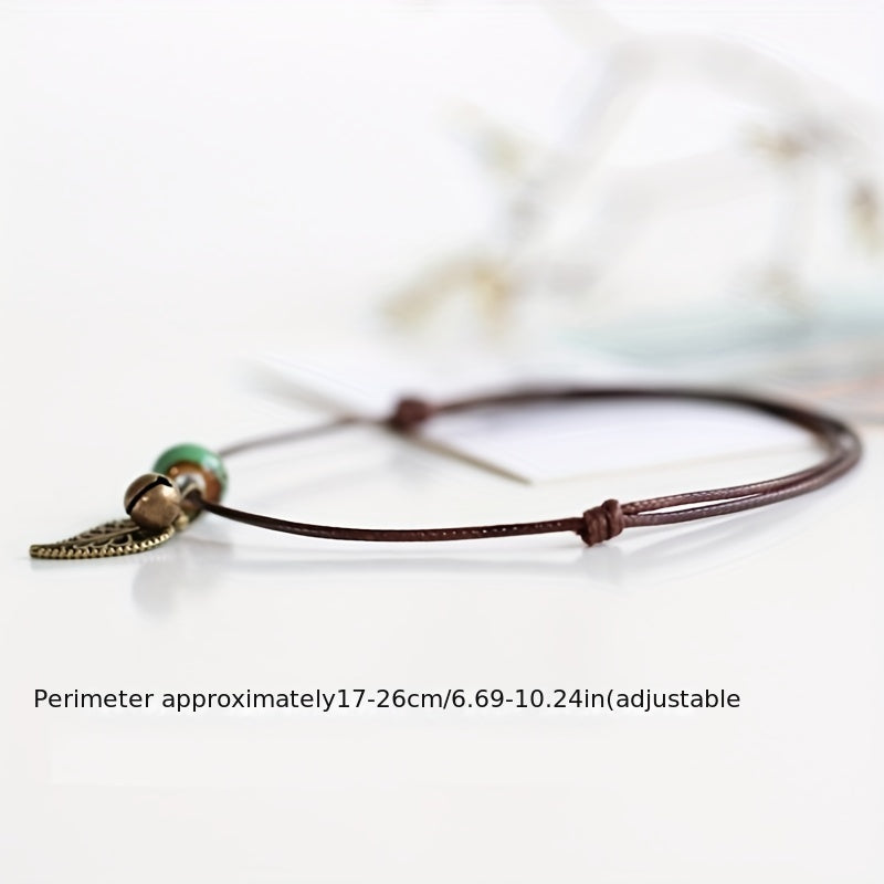 Vintage Leaf Pendant Anklet Waterproof Ankle Bracelet for Women