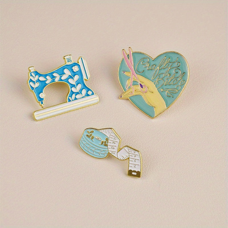 Sewing Machine Measure Tape Scissors Needlework Sheep Brooch