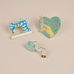 Sewing Machine Measure Tape Scissors Needlework Sheep Brooch