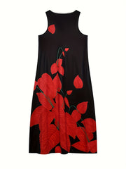 Floral Print Notched Neck Dress Casual Sleeveless Dress For Spring & Summer