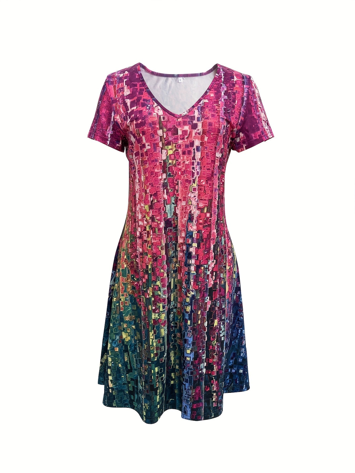 Boho V Neck Short Sleeve Dress Women's Clothing