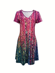 Boho V Neck Short Sleeve Dress Women's Clothing