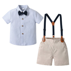 Boys Striped Shirt & Suspender Shorts Set