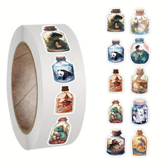 500pcs World In Bottle Stickers Roll Waterproof Vinyl Stickers