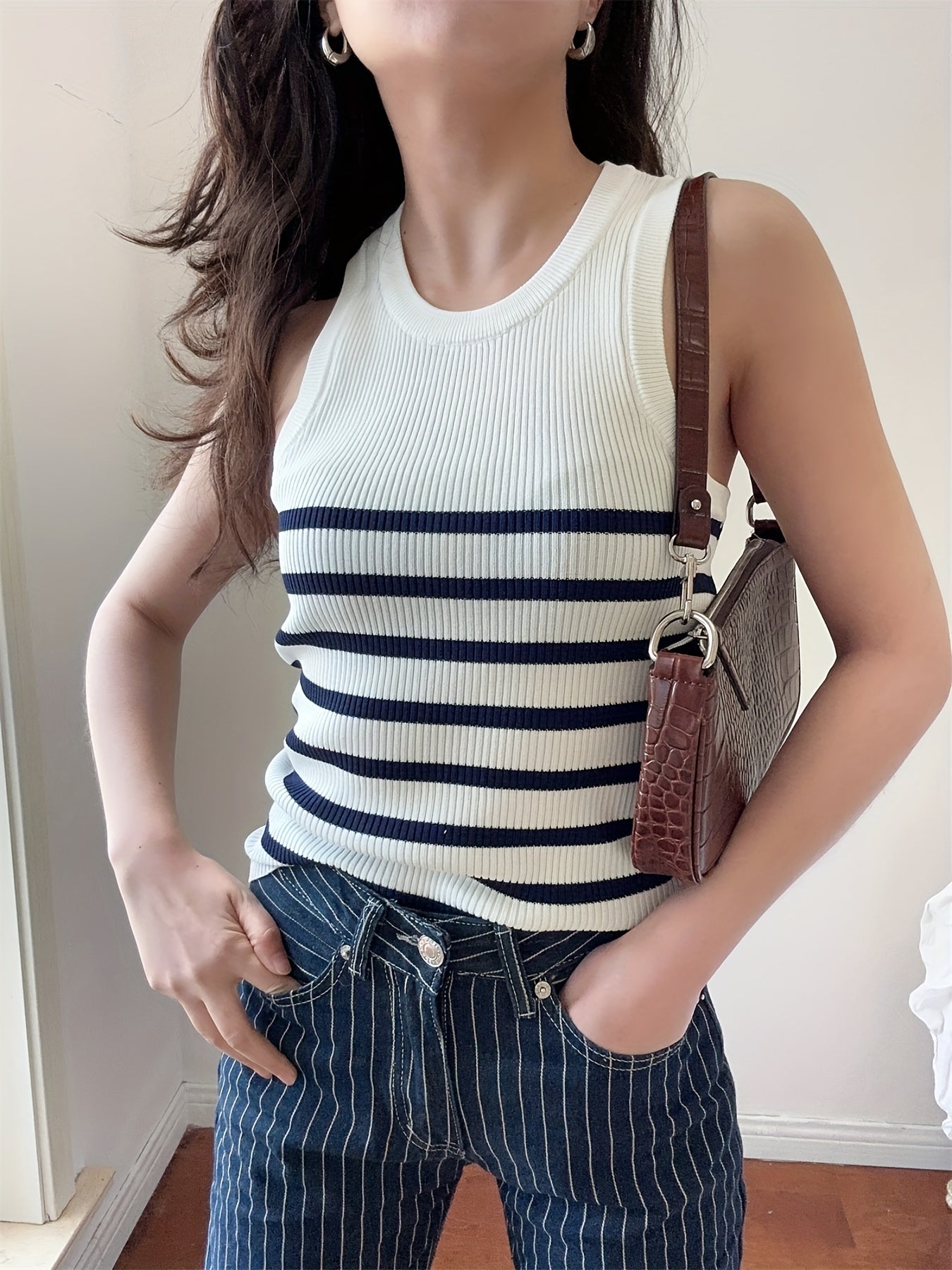 Striped Print Tank Top Sleeveless Summer Top