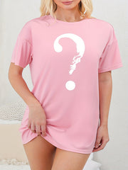 Skull & Mask Print Short Sleeve Round Neck Tee Nightdress