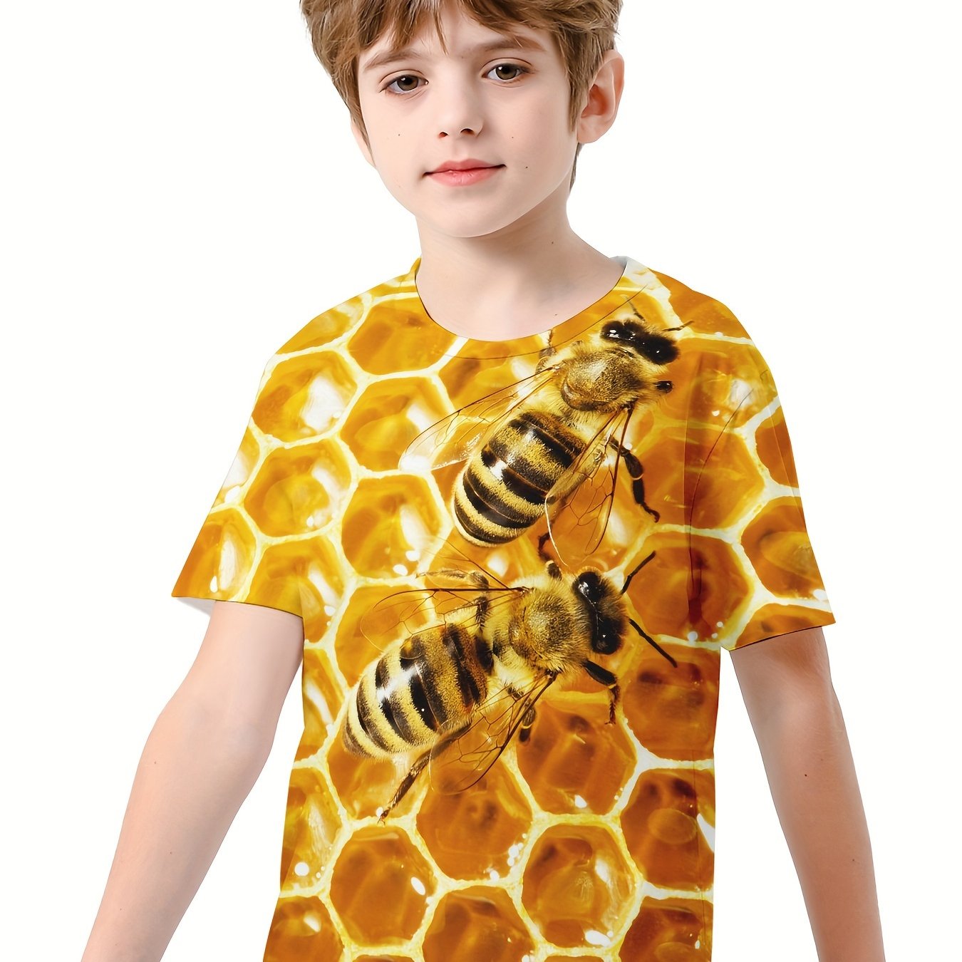 Boys' 3D Bee Print T Shirt Comfortable Crew Neck Short Sleeves