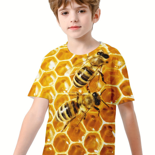 Boys' 3D Bee Print T Shirt Comfortable Crew Neck Short Sleeves