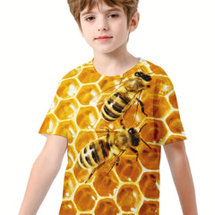 Boys' 3D Bee Print T Shirt Comfortable Crew Neck Short Sleeves