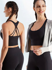 Strappy Racerback Yoga Sports Bra Crop Top Camisole Medium Impact Workout Bra