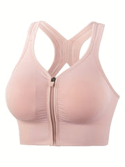 Zipper Wireless Sports Bra Push Up Shockproof Running Workout Bra
