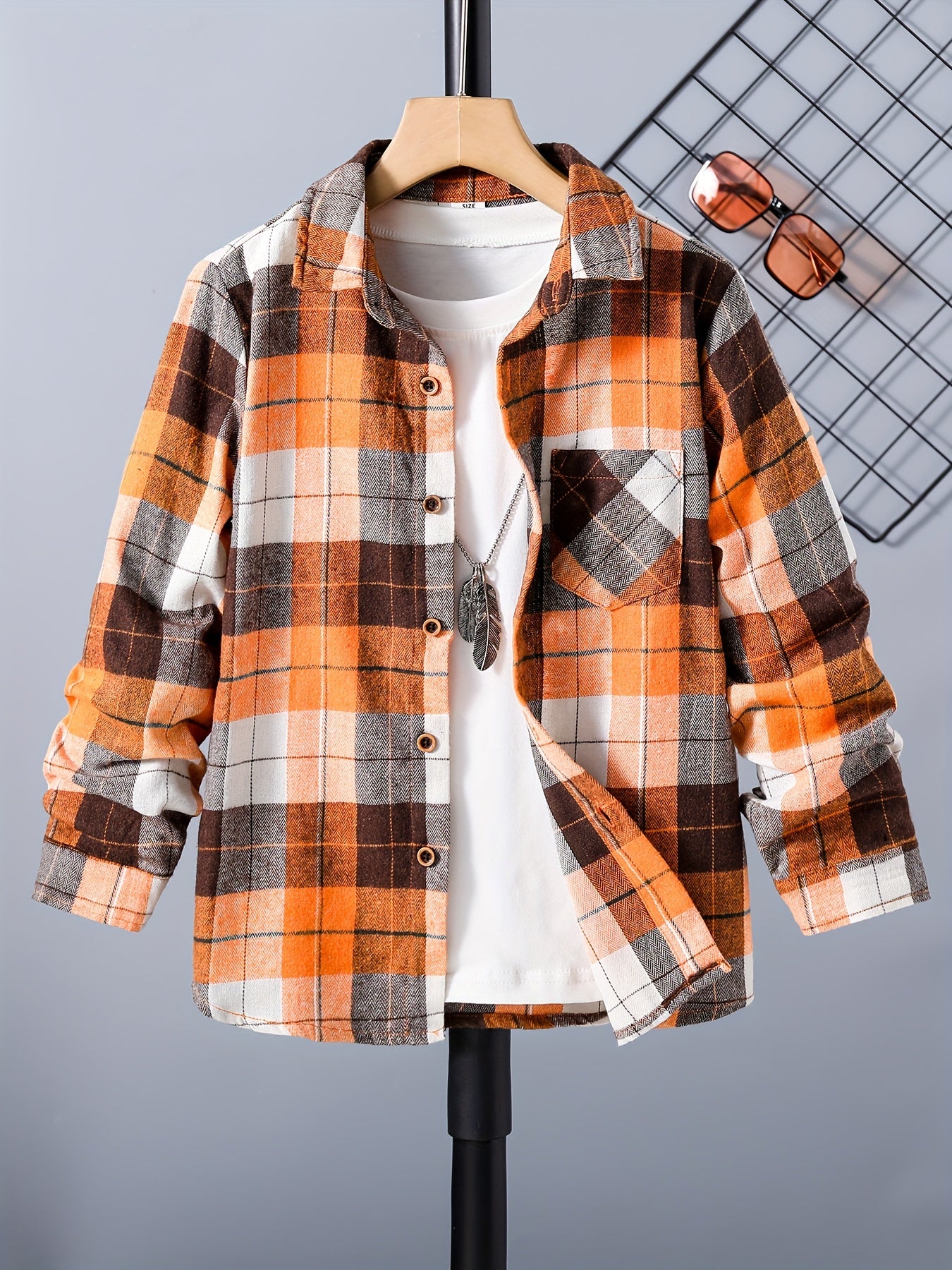Toddler Boys Plaid Lapel Shirts Long Sleeve Button Down Tops Spring Fall Outwear
