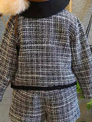 Girl's Tweed Jacket & Shorts Set Floral Decor Spring Autumn