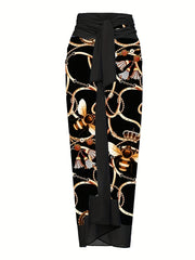 Chain & Bee Print Swimsuit Set with Cover Up Skirt